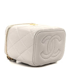 Lambskin Quilted Pearl Crush Mini Vanity Case With Chain Grey