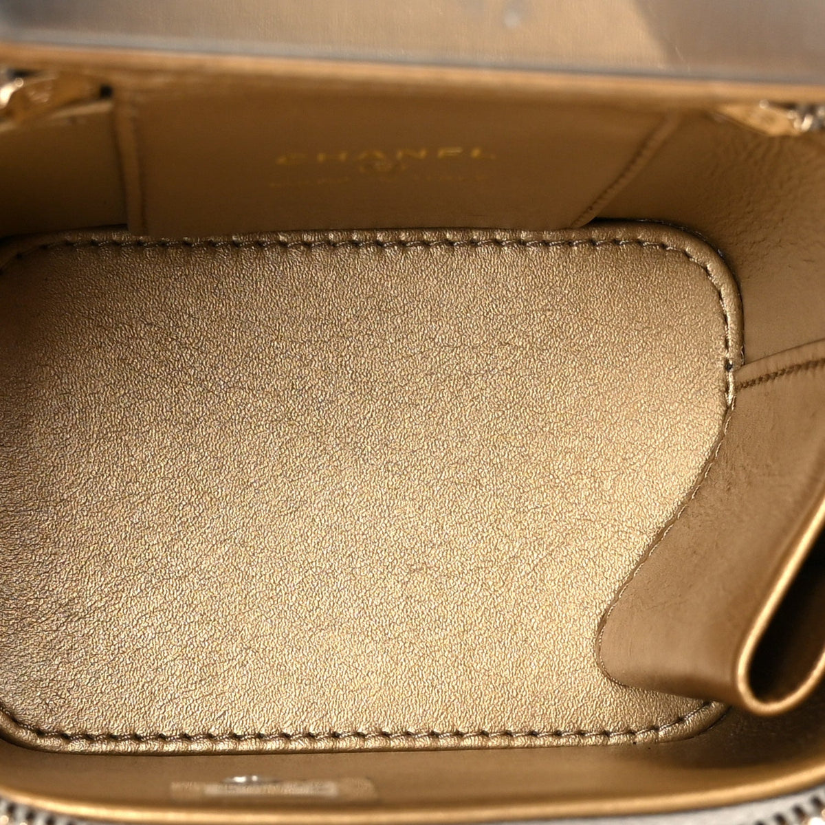 Lambskin Quilted Pearl Crush Mini Vanity Case With Chain Grey