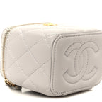 Lambskin Quilted Pearl Crush Mini Vanity Case With Chain Grey