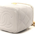 Lambskin Quilted Pearl Crush Mini Vanity Case With Chain Grey