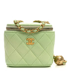 Lambskin Quilted Pearl Crush Mini Vanity Case With Chain Light Green
