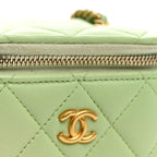 Lambskin Quilted Pearl Crush Mini Vanity Case With Chain Light Green