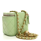 Lambskin Quilted Pearl Crush Mini Vanity Case With Chain Light Green