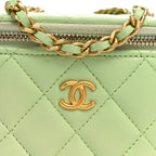 Lambskin Quilted Pearl Crush Mini Vanity Case With Chain Light Green