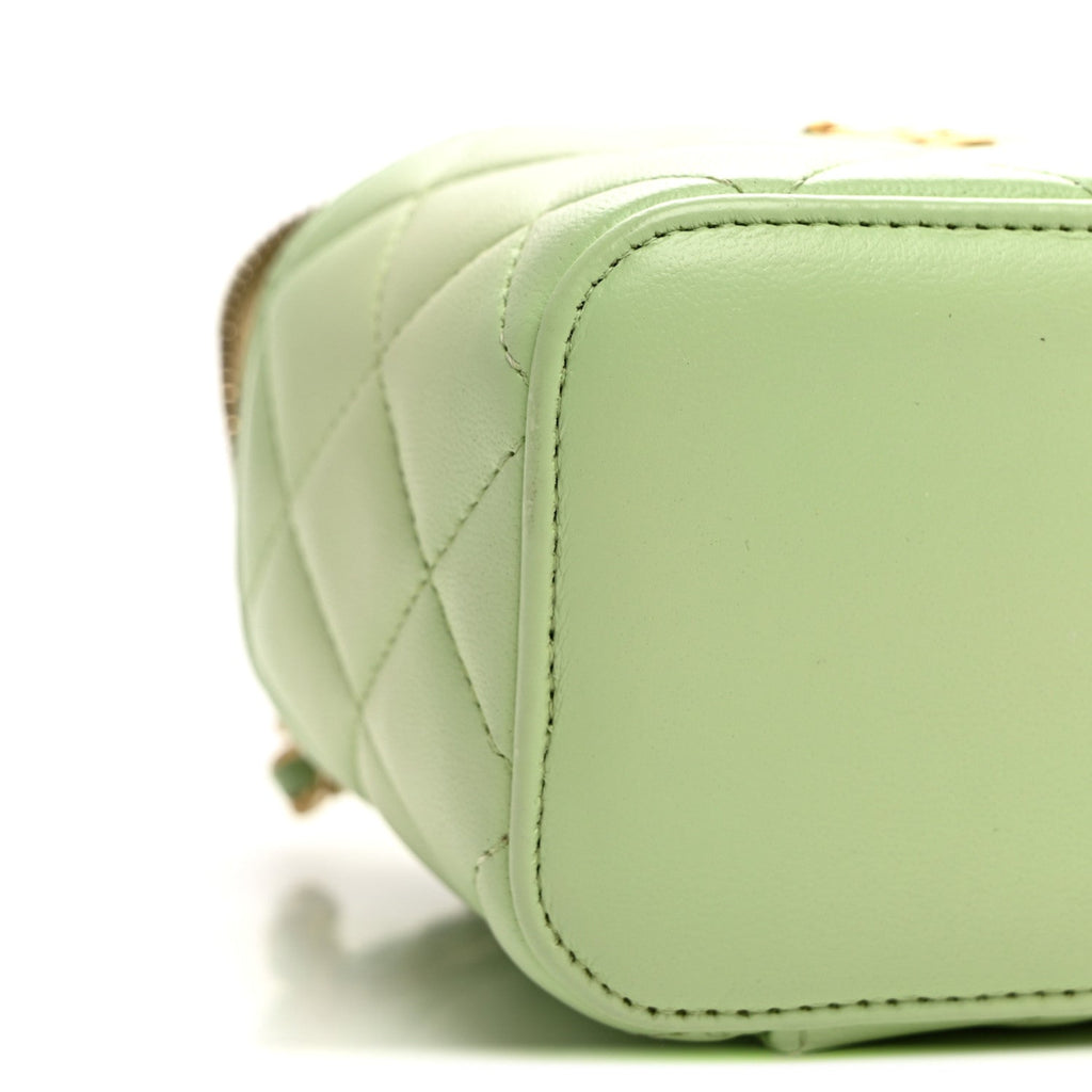 Lambskin Quilted Pearl Crush Mini Vanity Case With Chain Light Green