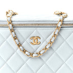 Lambskin Quilted Pearl Crush Small Vanity Case With Chain Light Blue