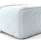 Lambskin Quilted Pearl Crush Small Vanity Case With Chain Light Blue