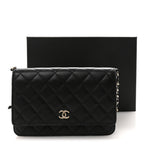 Lambskin Quilted Pearl Wallet On Chain WOC Black