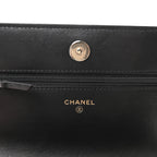 Lambskin Quilted Pearl Wallet On Chain WOC Black