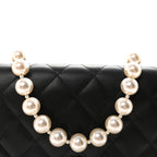 Lambskin Quilted Pearl Wallet On Chain WOC Black