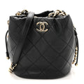 Lambskin Quilted Resin Bi-Color Chain Bucket Bag Black