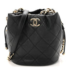 Lambskin Quilted Resin Bi-Color Chain Bucket Bag Black