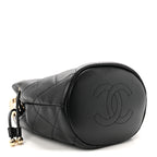 Lambskin Quilted Resin Bi-Color Chain Bucket Bag Black