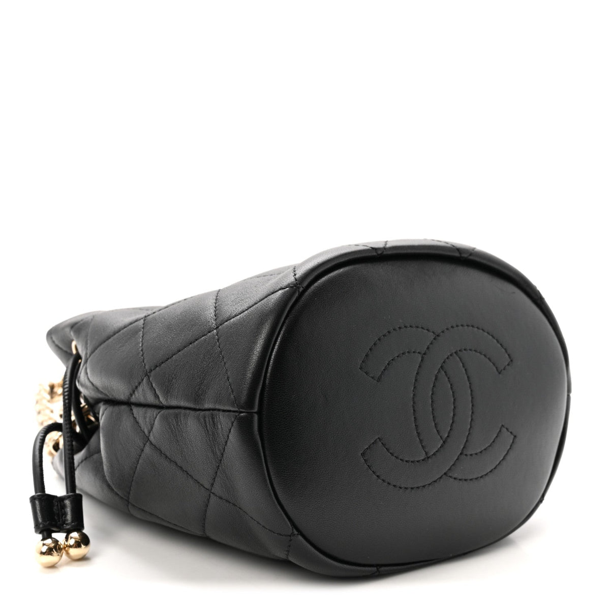 Lambskin Quilted Resin Bi-Color Chain Bucket Bag Black