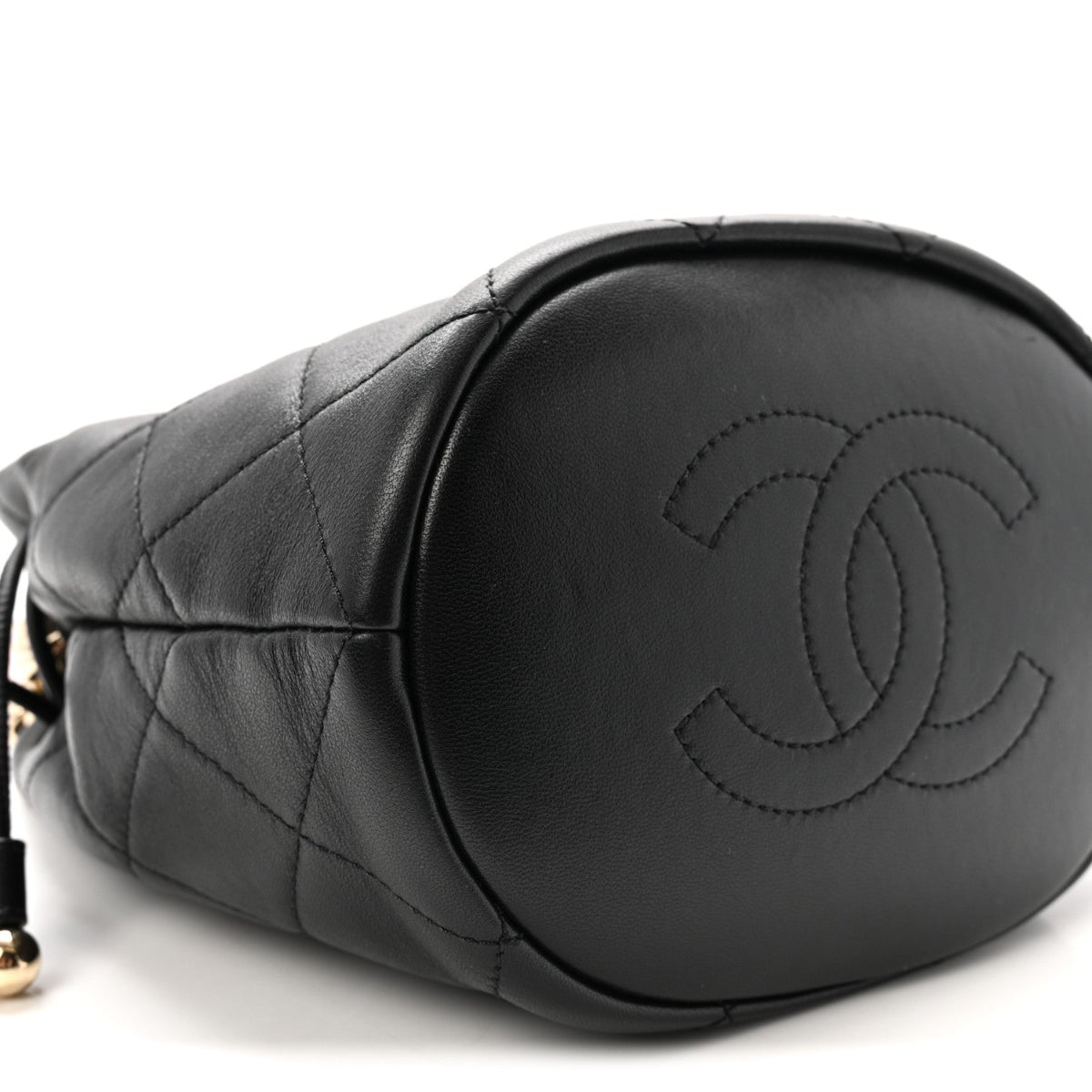 Lambskin Quilted Resin Bi-Color Chain Bucket Bag Black