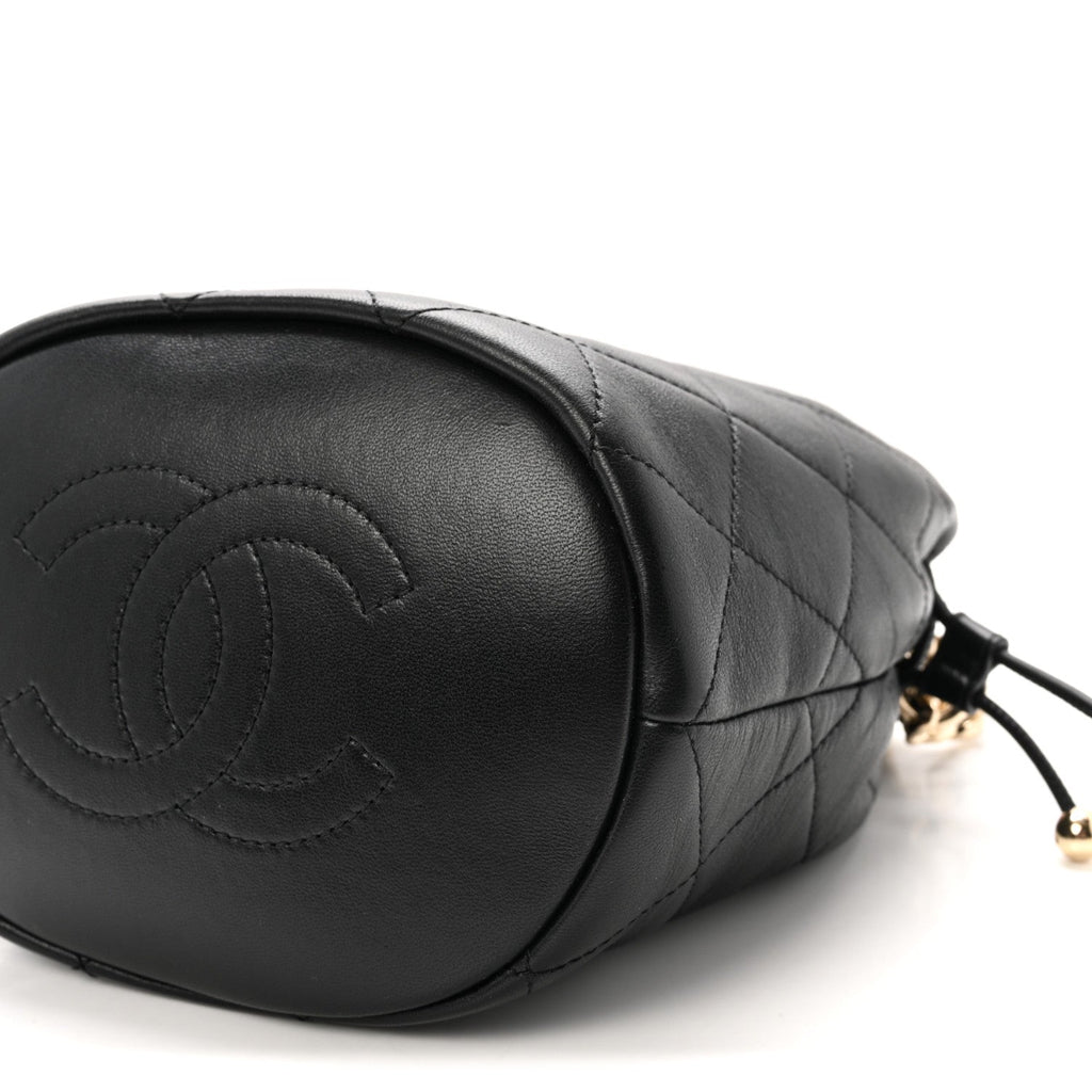 Lambskin Quilted Resin Bi-Color Chain Bucket Bag Black