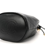 Lambskin Quilted Resin Bi-Color Chain Bucket Bag Black