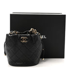 Lambskin Quilted Resin Bi-Color Chain Bucket Bag Black