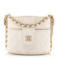 Lambskin Quilted Round Mini Vanity Case With Chain White