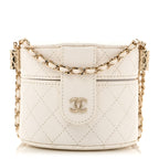 Lambskin Quilted Round Mini Vanity Case With Chain White