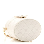 Lambskin Quilted Round Mini Vanity Case With Chain White