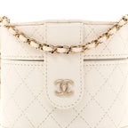 Lambskin Quilted Round Mini Vanity Case With Chain White
