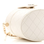 Lambskin Quilted Round Mini Vanity Case With Chain White