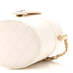Lambskin Quilted Round Mini Vanity Case With Chain White