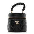 Lambskin Quilted Ruched Handle Vanity Case Black