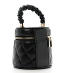 Lambskin Quilted Ruched Handle Vanity Case Black