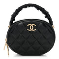 Lambskin Quilted Ruched Top Handle Vanity Case Pink Black