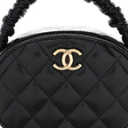 Lambskin Quilted Ruched Top Handle Vanity Case Pink Black