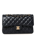 Lambskin Quilted Small Double Flap Navy
