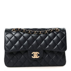 Lambskin Quilted Small Double Flap Navy