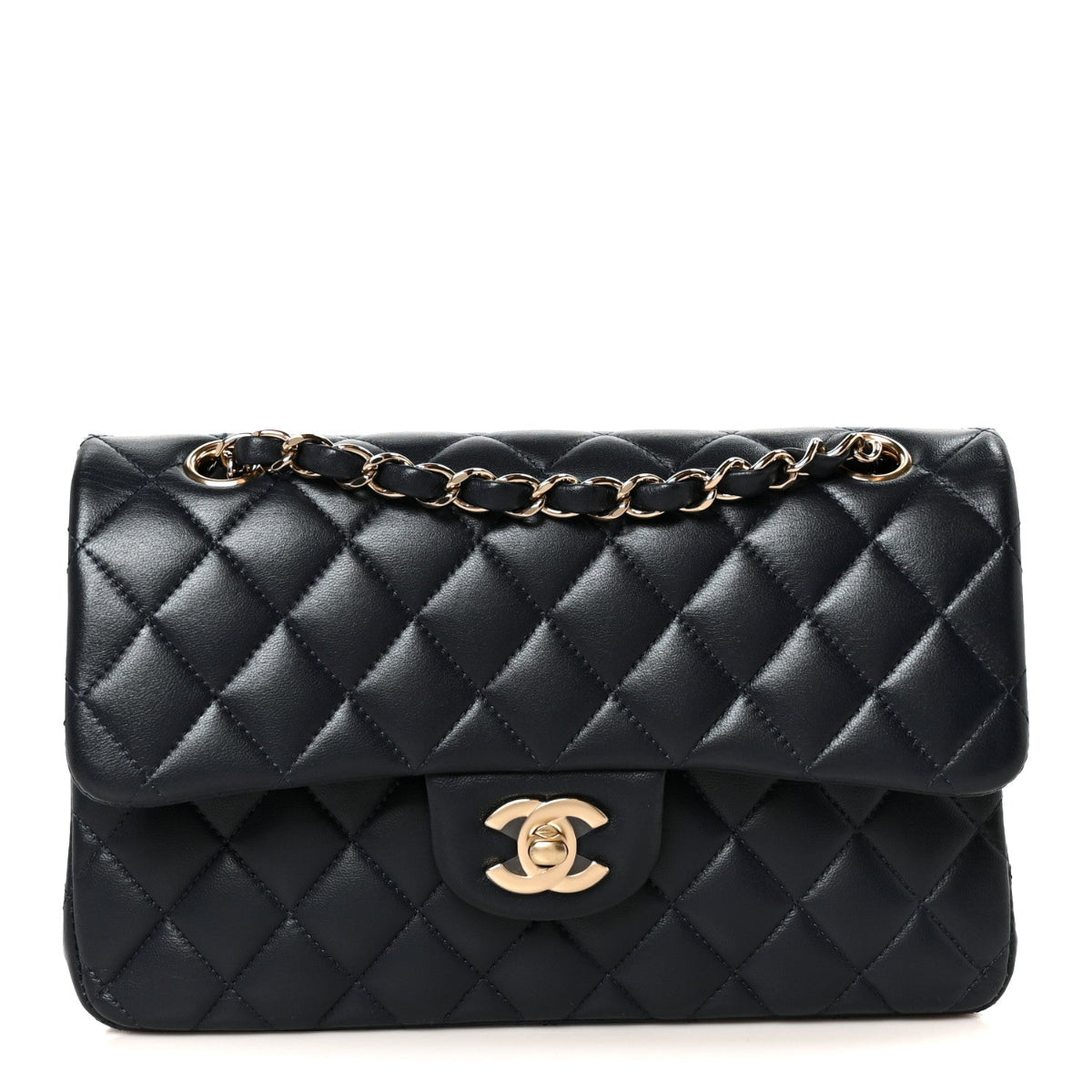 Lambskin Quilted Small Double Flap Navy