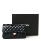 Lambskin Quilted Small Double Flap Navy