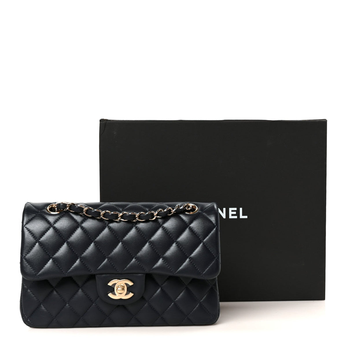 Lambskin Quilted Small Double Flap Navy