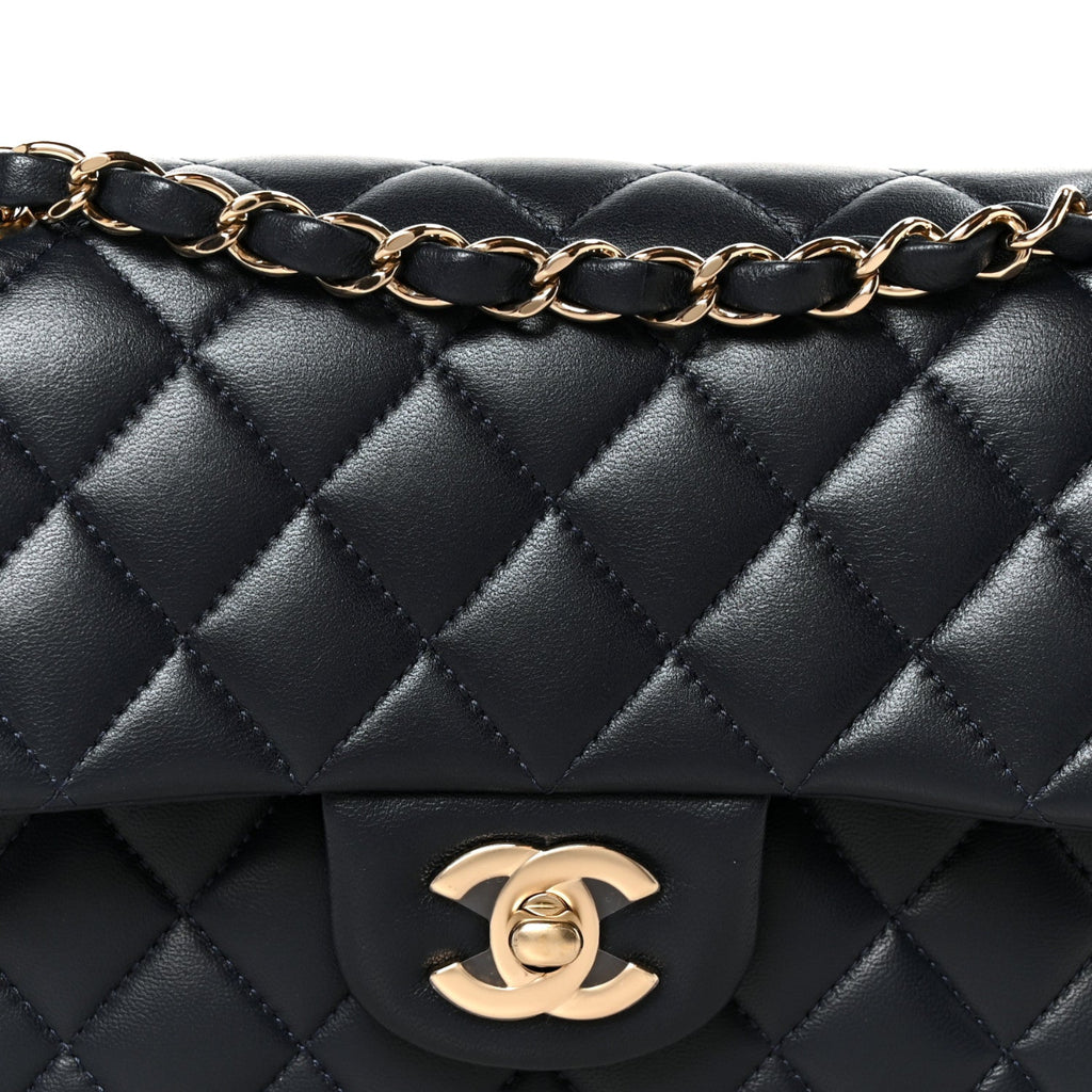 Lambskin Quilted Small Double Flap Navy