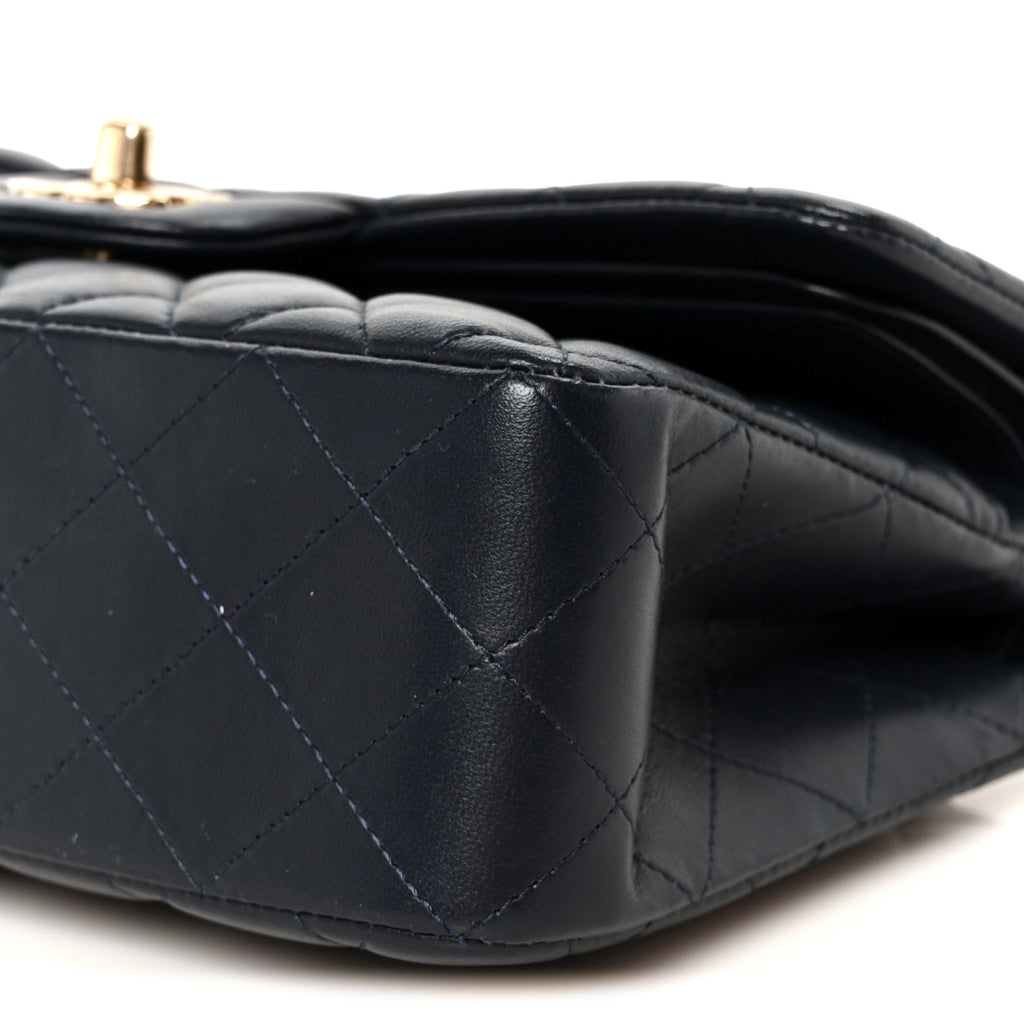 Lambskin Quilted Small Double Flap Navy