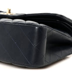 Lambskin Quilted Small Double Flap Navy