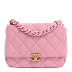 Lambskin Quilted Small Lacquered Chain Flap Pink