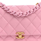 Lambskin Quilted Small Lacquered Chain Flap Pink