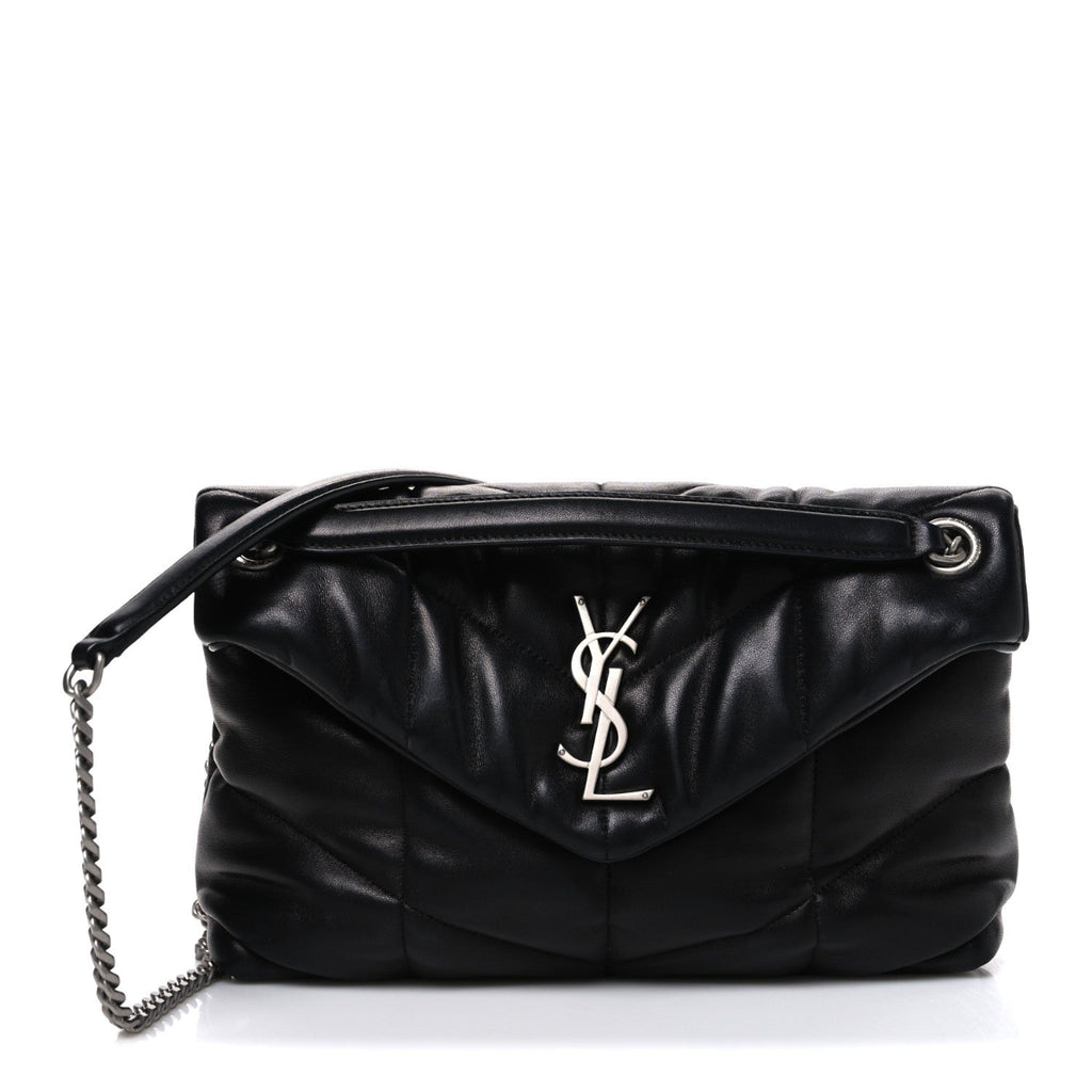 Lambskin Quilted Small Loulou Puffer Monogram Chain Satchel Black