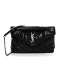 Lambskin Quilted Small Loulou Puffer Monogram Chain Satchel Black