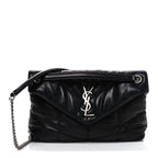 Lambskin Quilted Small Loulou Puffer Monogram Chain Satchel Black