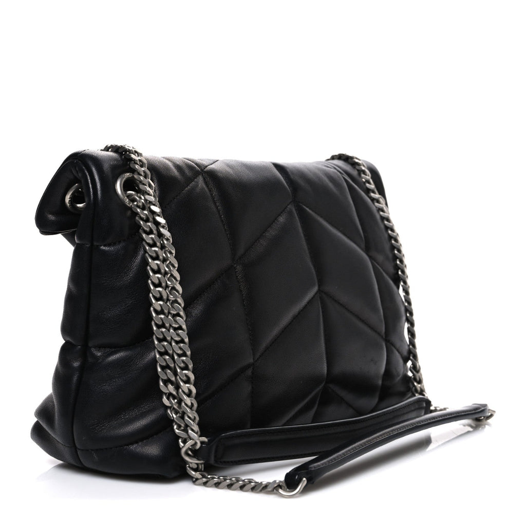 Lambskin Quilted Small Loulou Puffer Monogram Chain Satchel Black