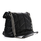 Lambskin Quilted Small Loulou Puffer Monogram Chain Satchel Black