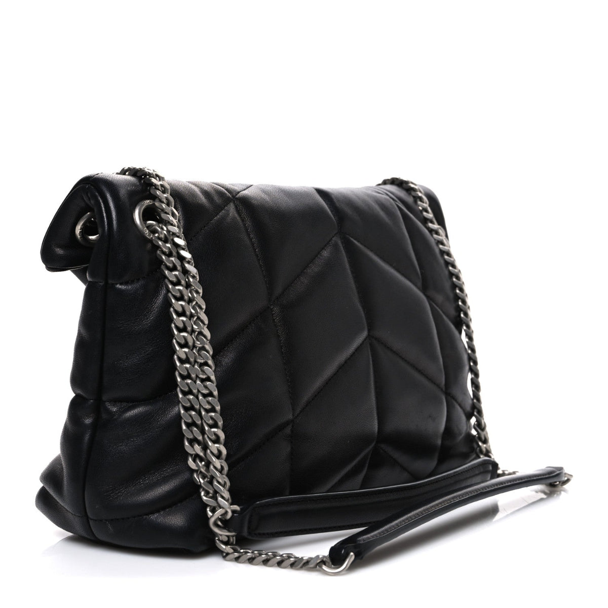 Lambskin Quilted Small Loulou Puffer Monogram Chain Satchel Black