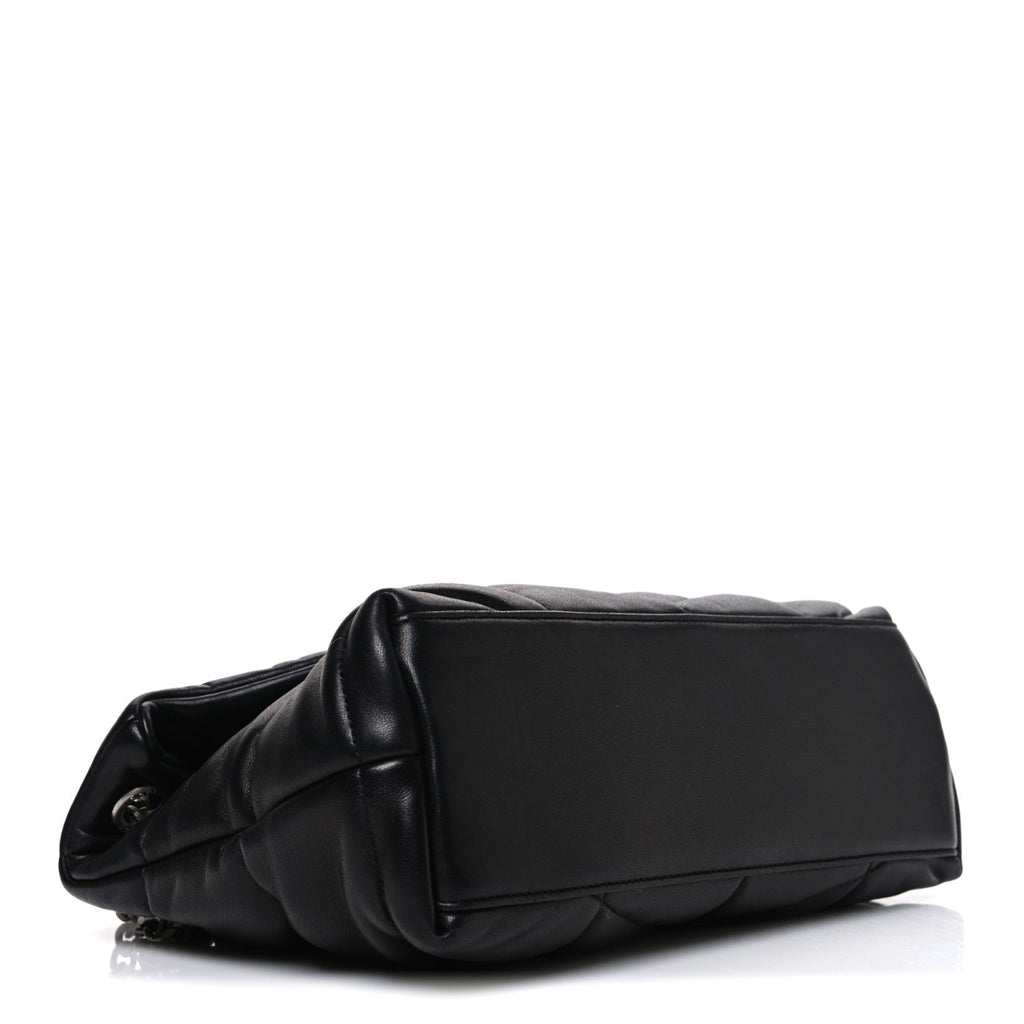 Lambskin Quilted Small Loulou Puffer Monogram Chain Satchel Black