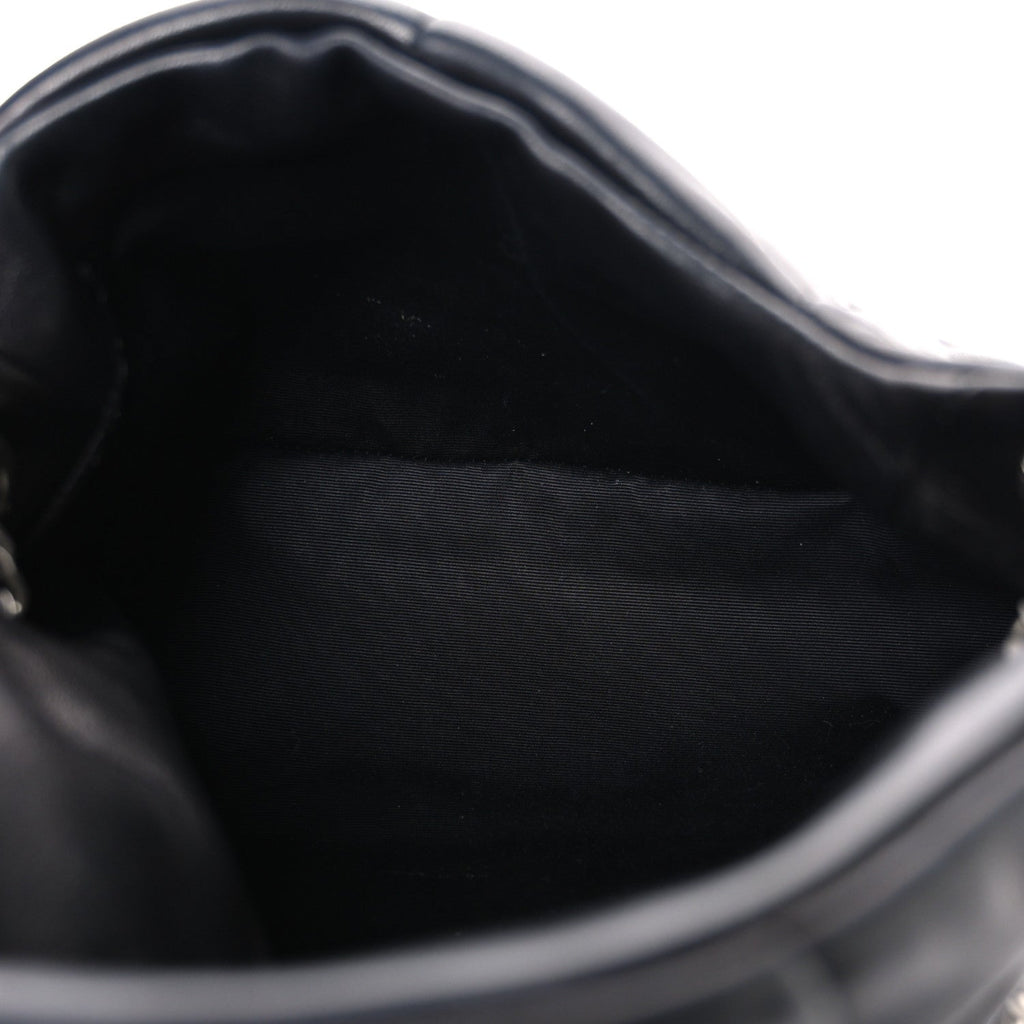 Lambskin Quilted Small Loulou Puffer Monogram Chain Satchel Black